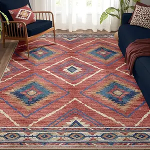 Western Area Rug Machine Washable Non-Slip Low Pile Print Pattern Rug for Living Room Bedroom Entryway Tribal Series