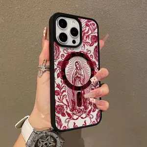 Virgin Mary Pattern Premium Magnetic Phone Cases for iPhone 17 16 15 14 Pro Max 13 12 11 Plus Smartphone Shockproof Protection Acrylic Cover Cellphone Protective magsafe magnetic case Aesthetic Resistance Casing Protector