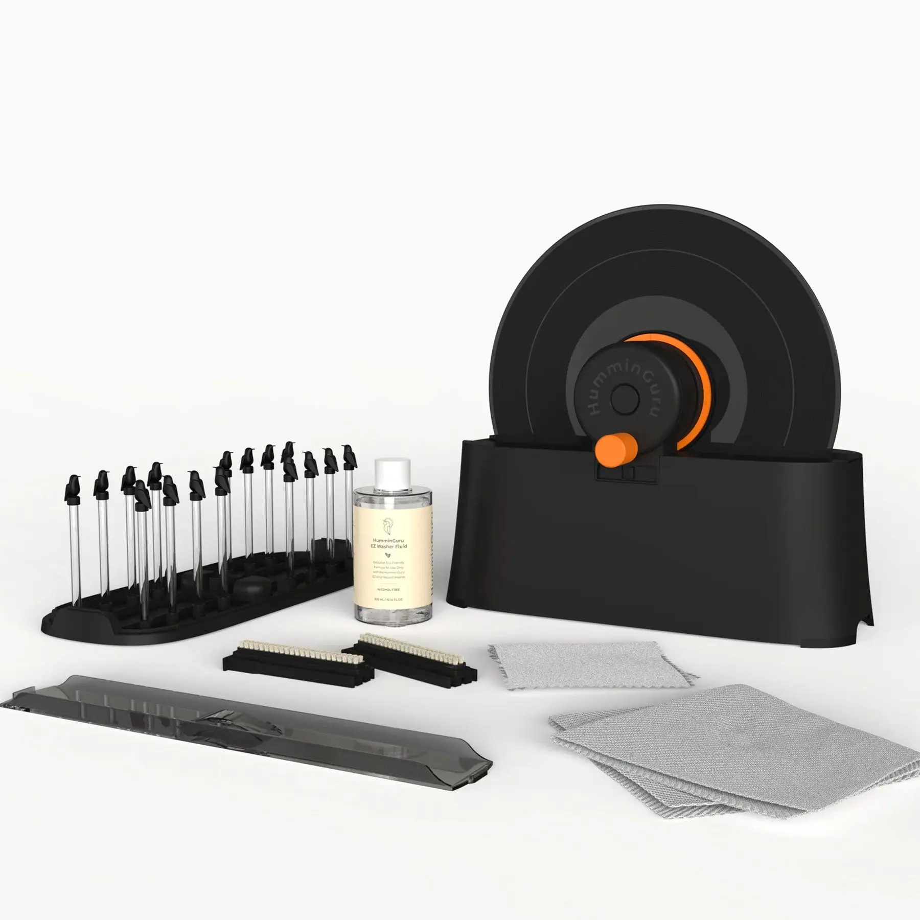 HumminGuru EZ Vinyl Record Washer - Smooth Eco-Friendly Cleaner with Goat Hair Brushes and Patented Clamp (Office Equipment Part), Easy To Clean
