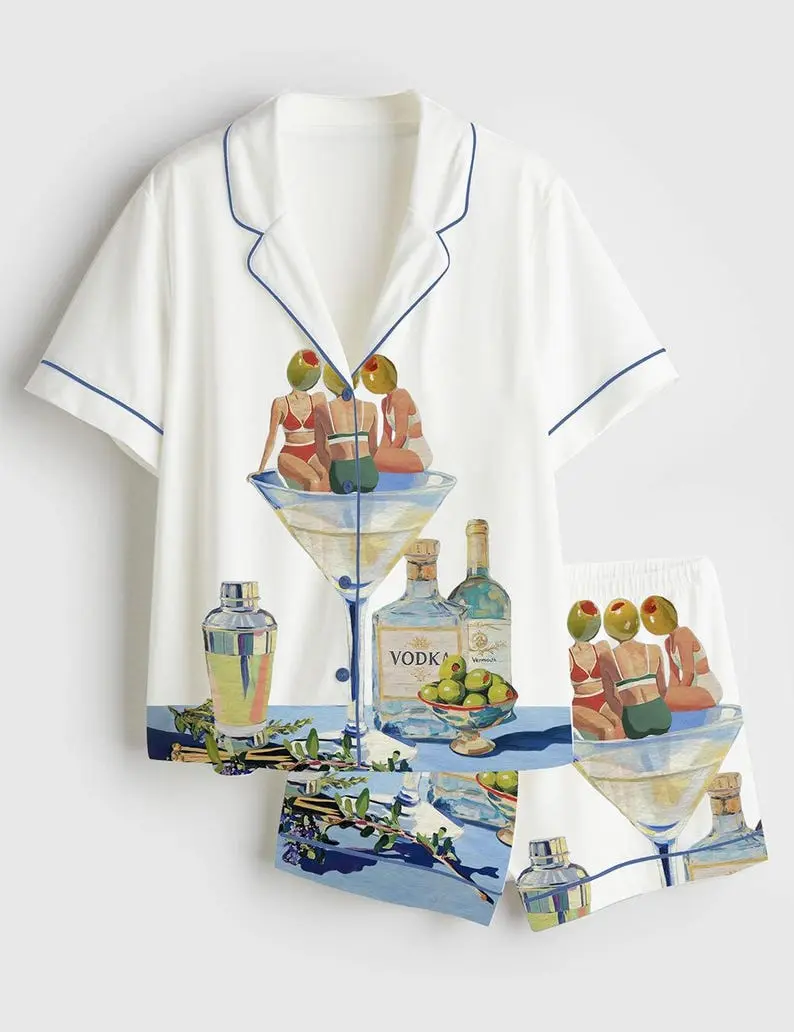 Vintage Dirty Martini Satin Pajama Set, Women’s Retro Bar PJs, Cute Cocktail Sleepwear, Party Gift Idea for Her, Pajama Family