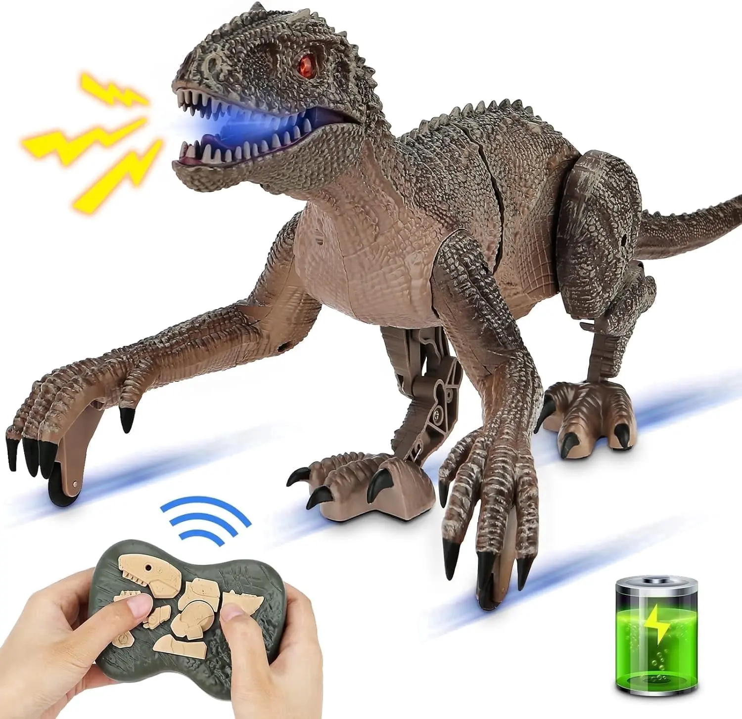 Remote Control Dinosaur Toy for Kids 3-5 4-6 6-8 8-12, Realistic RC Velociraptor Dinosaur with Spray Mist, LED Light Up Mouth, Roaring Sound, Walking Dinosaur Robot, Rechargeable Interactive Dino Gift for Boys Girls Dinosaur Lovers