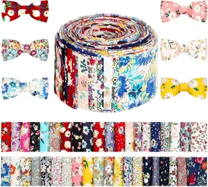 40 Pcs Jelly Cotton Fabric Patchwork Roll, Retro Floral Print Precut Quilting Fabric, 2.55 Inch Strips for Craft Sewing DIY Crafts
