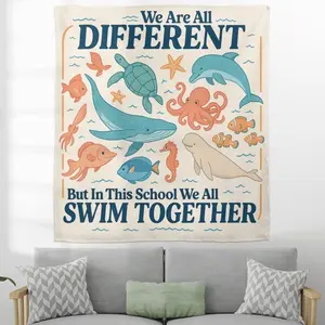 1pc Tapestry Featuring The Theme 'We Are All Different But Swim Together' – Perfect for Ocean-Themed Classroom Decor for Educators, Promoting Inclusivity in Schools