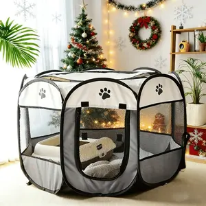 Large Indoor/Outdoor Portable Cat and Dog Puppy Cage, Easy To Store and Travel. Octagonal Pet Enclosure Pet Tent Oxford Scratch-Resistant Foldable Dog Crate Cat Whelping Dog Bed Cat Bed, Suitable for Travel and Camping Use