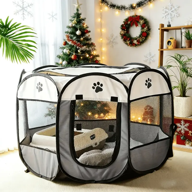 Large Indoor/Outdoor Portable Cat and Dog Puppy Cage, Easy To Store and Travel. Octagonal Pet Enclosure Pet Tent Oxford Scratch-Resistant Foldable Dog Crate Cat Whelping Dog Bed Cat Bed, Suitable for Travel and Camping Use