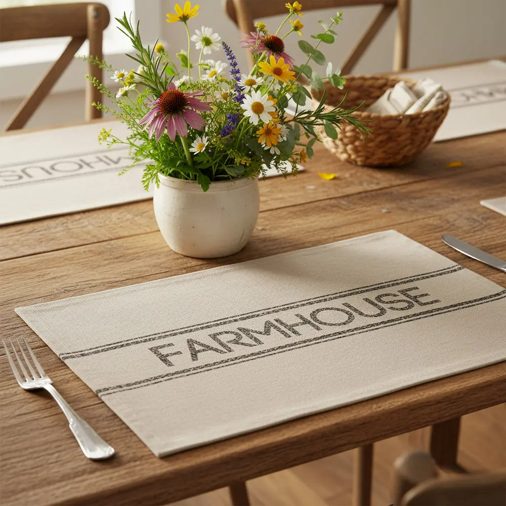 Charcoal Cotton Fabric Household Placemats - Set of 6, Kitchenware Tableware for Farmhouse Decor