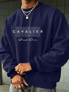 Quiet Luxury Oversized Crewneck Sweatshirt | "CAVALIER" Graphic Print Top | Soft, Warm & Loose Fit – Perfect for Coffee Dates, Campus Outfits & Weekend Hangouts