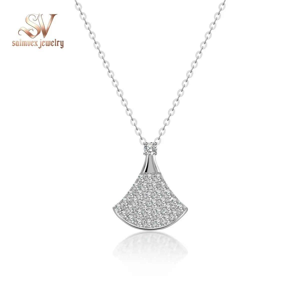Salmvex Jewelry Fan-Shaped Pendant Synthetic Moissanite Necklace Pendant S925 Chain Birthday Anniversary Mother's Day Christmas Gifts for Men Women