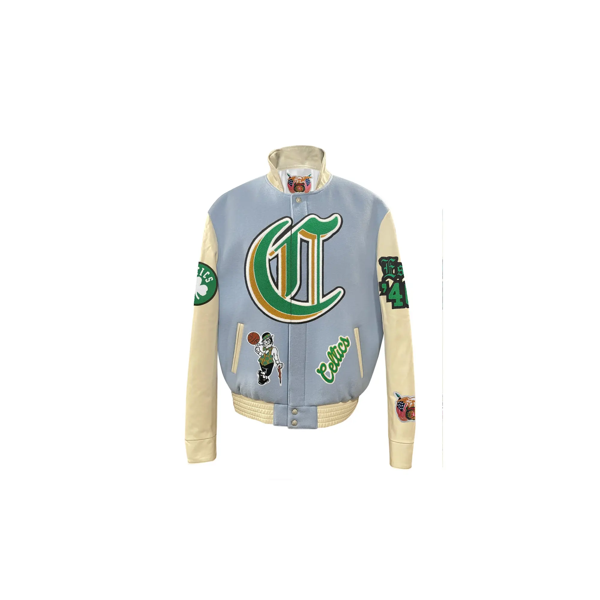 Boston Celtics Wool & Leather Old English Varsity Jacket "Blue" NBA BOS CEL 100 Boston Celtics Wool & Leather Old English Varsity Jacket "Blue" NBA BOS CEL 100