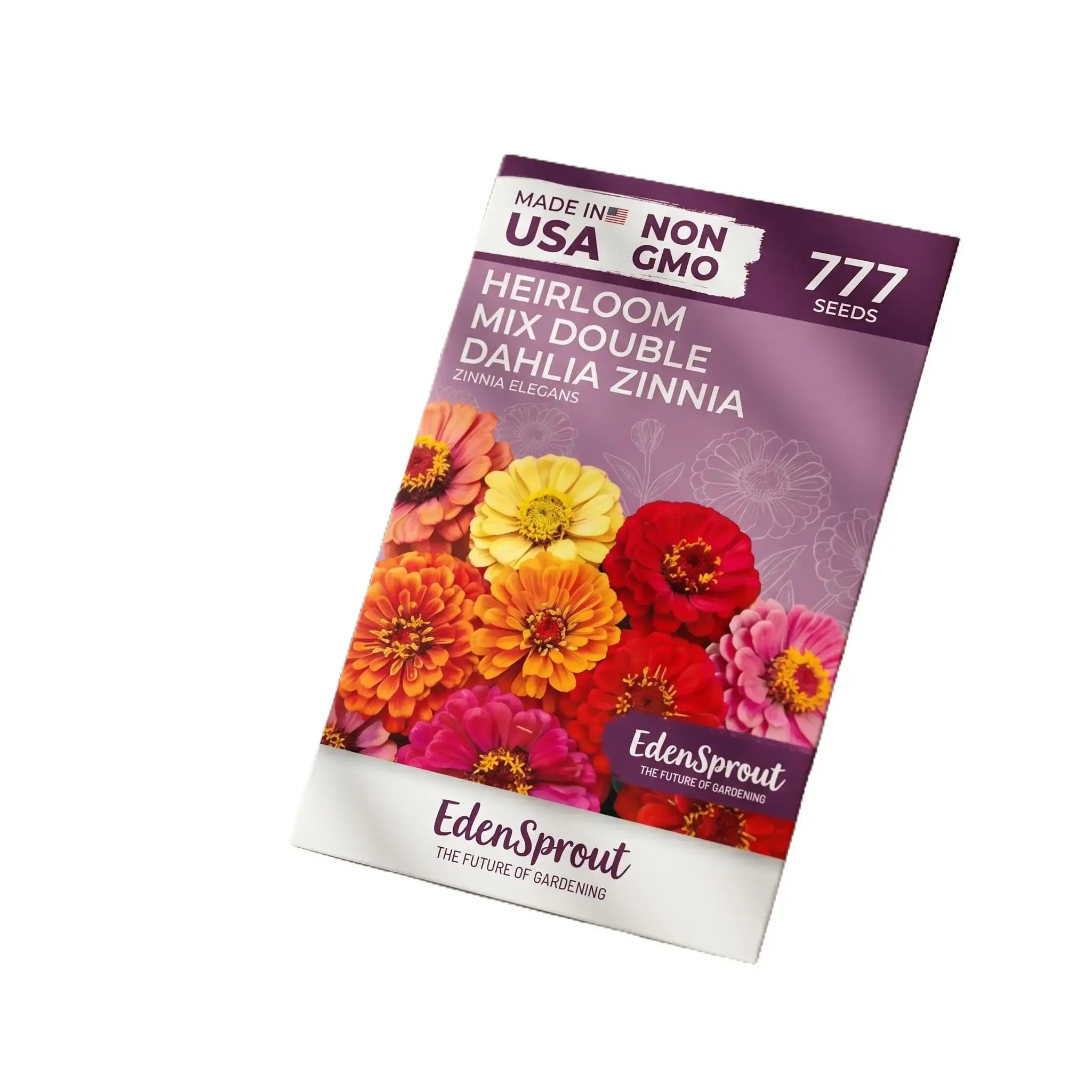 EdenSprout Dahlia-Like Double Zinnia Seeds, Heirloom Mix Zinnia Elegans Heirloom Seed Flowers, 777 Non-GMO Full Sun Plants, Made in USA