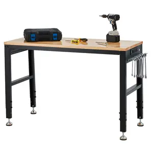 [fathers day gift]New Upgraded Utility Tables 48" Adjustable Workbench, 2000 LBS Load Capacity Work Table, Heavy Duty Work Bench with Power Outlets, Thick Hardwood Top Workstation for Garage Home Office Workshop