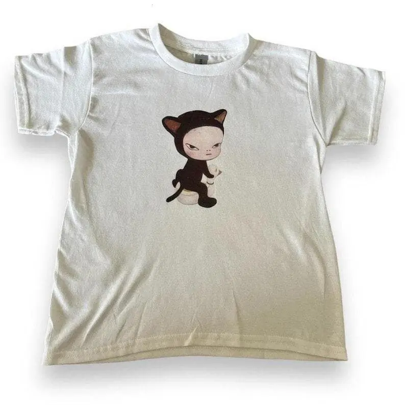 Yoshitomo Nara Handmade Screenprinted  Baby Tee Cat