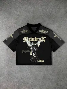 Men's Angel Print Short Sleeve Graphic Tee, Loose Casual Fashion T-shirt for Summer, Casual Streetwear Top, Men's Top for Daily Wear, Tropical