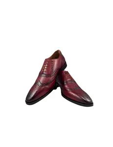 Luxury Leather Wingtip Oxford Dress Shoes - Burgundy Full-Grain Leather for Formal & Casual Elegance