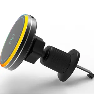Hella cool 2025 Latest Design 15W FAST Magnetic Wireless Charger + RGB Lights｜Anti-Drop Vent Clip｜One-Hand Car Phone Mount