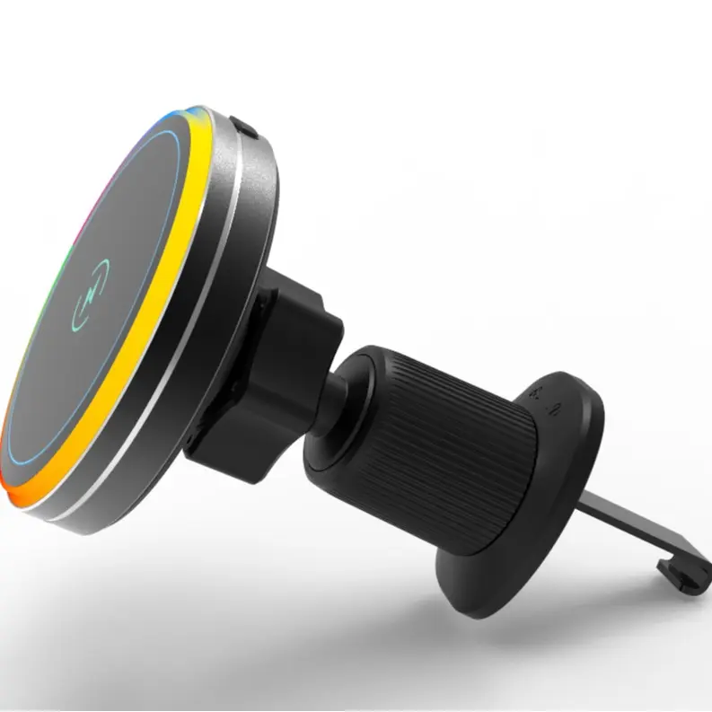 FYRASOL 15W Magnetic Wireless Car Phone Mount - Electronic Smartphone Charger, Magnetic Wireless Chargers, RGB Lights, Anti-Drop Vent Clip, 1-Hand Operation, Easy Installation, Universal Car Accessory