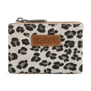 Wrangler Small Coin Purse Pouch for Women, Leopard Print Wallet with 2 Zipper Compartments