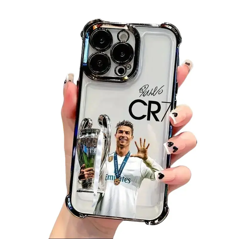 Cristiano Ronaldo Hyperrealism Glam Cellphone Case, TPU Soft Transparent Shockproof Back Cover Accessory for iPhone 13-17 Series, Football Fan Gift