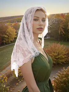 Women's Elegant Flower Embroidered Lace Mantilla Veil, Trendy Bridal Headwear for Wedding Party, Fashionable Wedding Accessories for Women