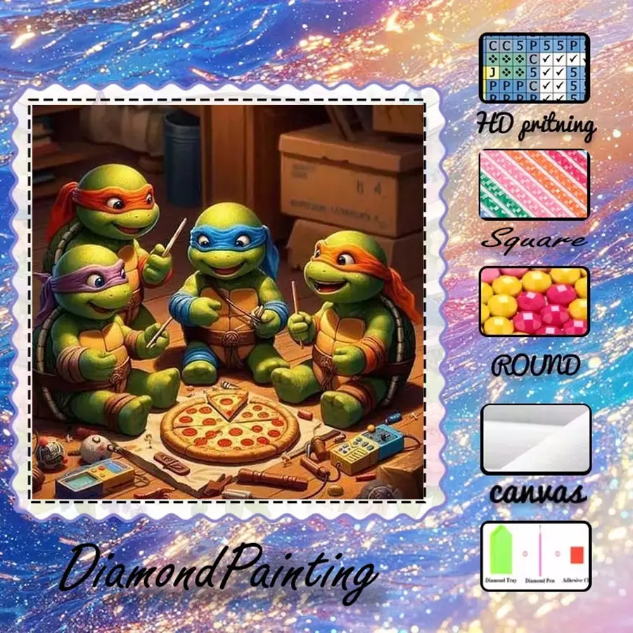 5D-DIY, velvet canvas, diamond art, diamond painting, Ninja Turtles, pizza, AB diamonds, home decoration, handmade diamond art painting kit, special craft diamond art kit, Handicraft, Diy Kits