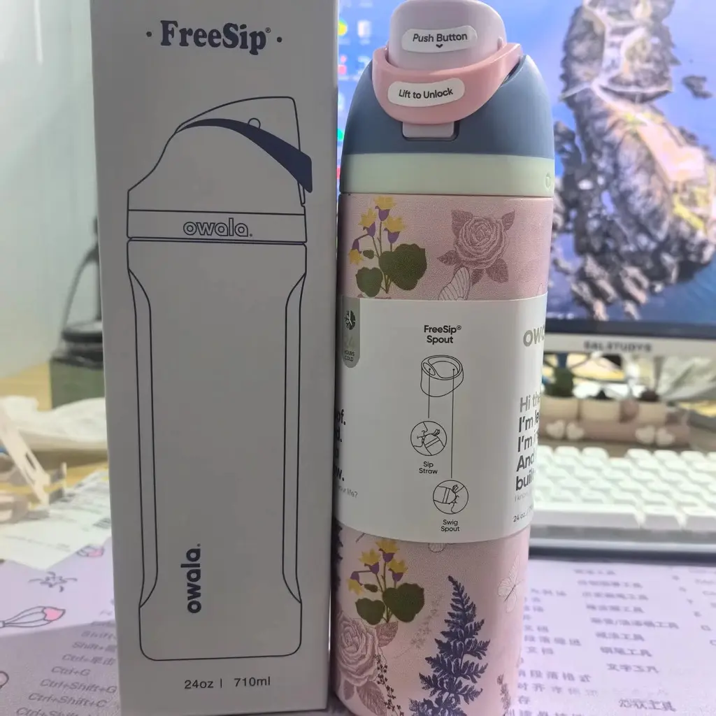 Owala FreeSip Mirror Pink Butterfly Tumbler 24oz/32oz – Glossy Insulated Stainless Steel Water Bottle with Straw, Leakproof Travel Cup, Double Wall Vacuum Flask Gift