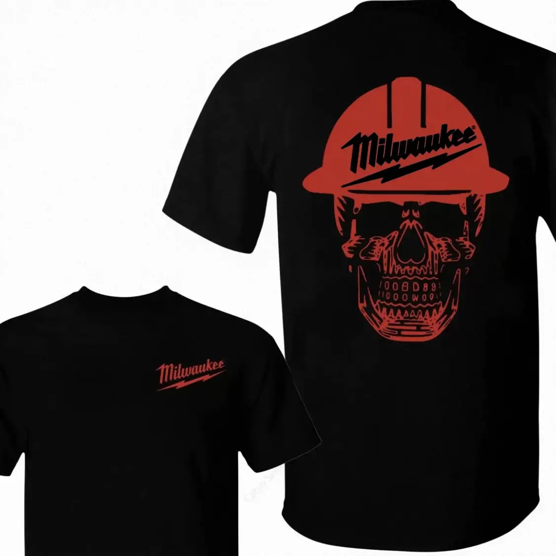 Milwaukee Bold Graphic Skull Short-Sleeve Round Neck T-Shirt, Breathable Soft Cotton Unisex Menswear, Streetwear-Workwear Style Gift for Tool Garage Fans