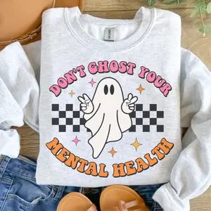 Don’t Ghost Your Mental Health Sweatshirt - Ash Grey - Halloween Sweatshirt