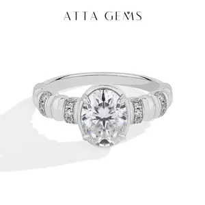 2CT Oval Shape D Color VVS1 Synthetic Moissanite Ring for Women daily Wear Birthday Engagement Gift Fine Jewelry R187