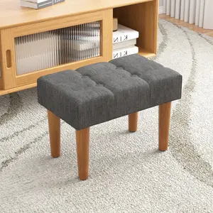 VECELO 20 inch Length Contemporary Rectangle Footstool Ottoman Bench in Grey Linen Look Fabric, Assembled, for the Living Room and Bedroom