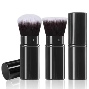 Retractable Kabuki Makeup Brush, 2 Pack Travel Powder Foundation Makeup Brush Set Face Blush Brushes with Aluminum Handle for Liquid, Cream, Cosmetics, Loose Powder, Bronzer