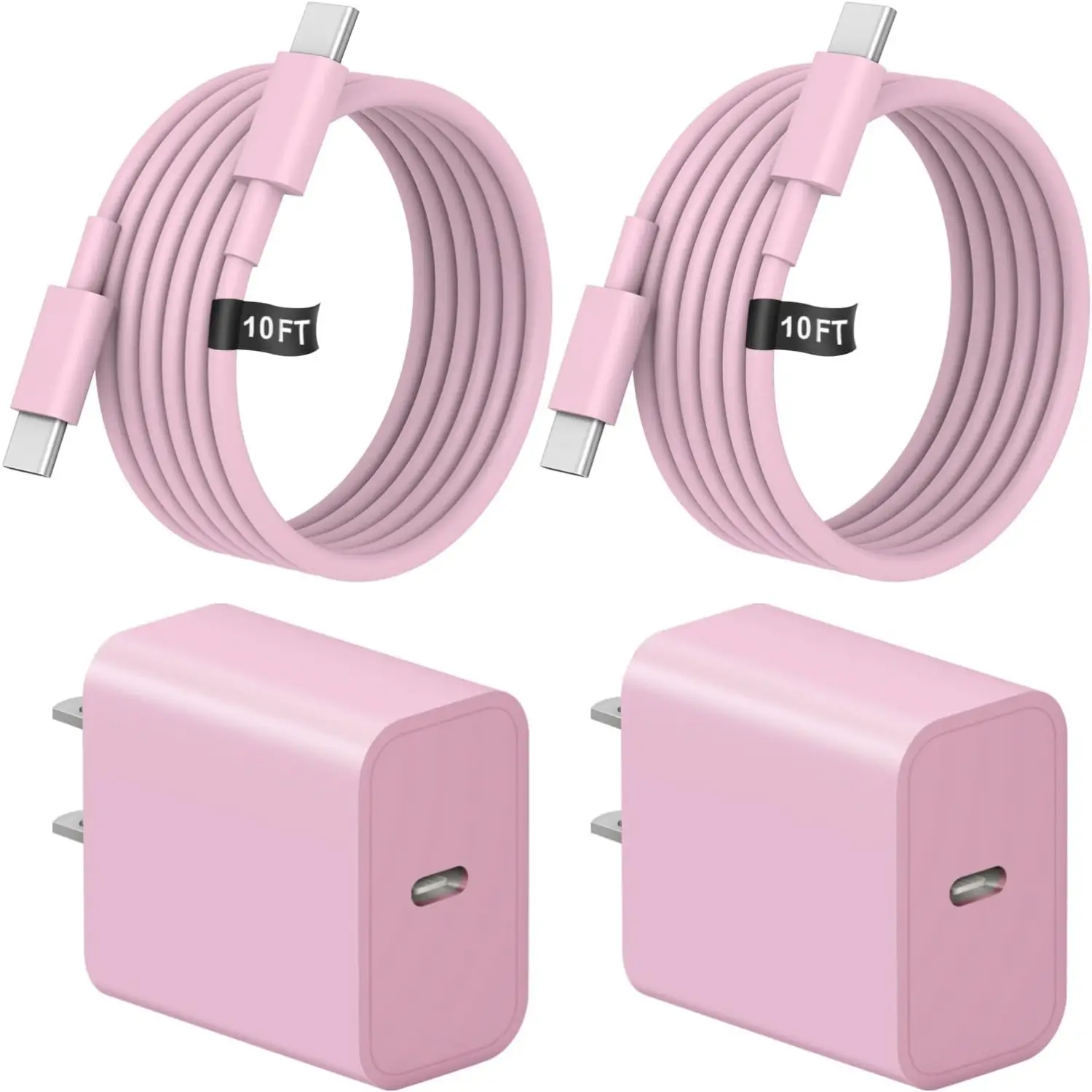 SANPRIO 2 Pack 20W Super Fast Charger with 10Ft Type-C to C Cable for iPhone 16/15 iPad Pro12.9/11 Air Mini USB Mobile Smartphone Charging Device Pink