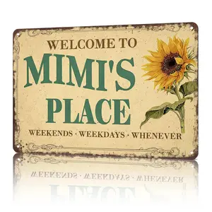 Welcome To Mimi's Place Weekends Weekdays Whenever 8x12 Inch Aluminum Metal Sign - Heartwarming Family Wall Decor for Kitchen, Living Room, Entryway, Grandma's Home - Retro Tin Sign Gift for Grandma, Mimi, Family Members