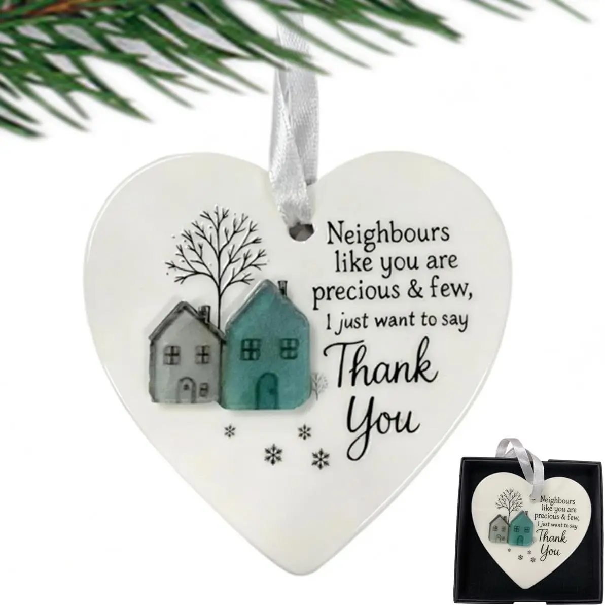 Heart Shaped Thank You Ornament, Heart-Shaped Sea Glass Neighbor Christmas Ornament 2026, Precious Appreciation Gift for Neighbor