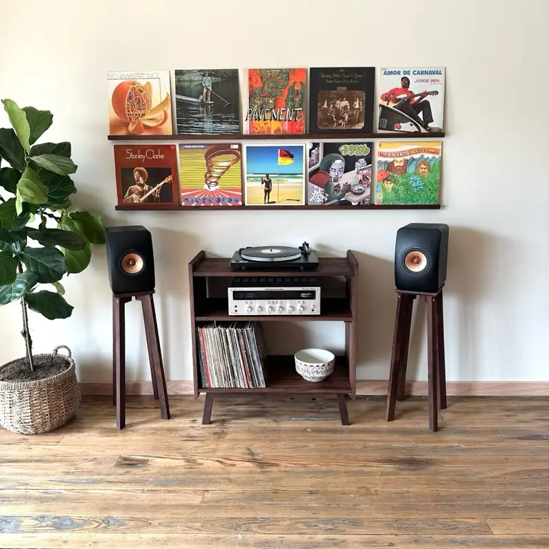 5 record ledge, solid hardwood, vinyl shelf