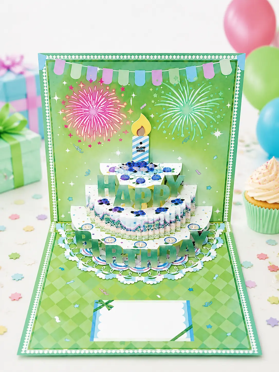 3D Pop Up Light Up Musical Birthday Card with Sound & LED Lights, Interactive Surprise Greeting Card with Envelope and Blank Message Card Great for Birthday Celebrations Family and friends Kids and adults Surprise gifts  Party Decorations