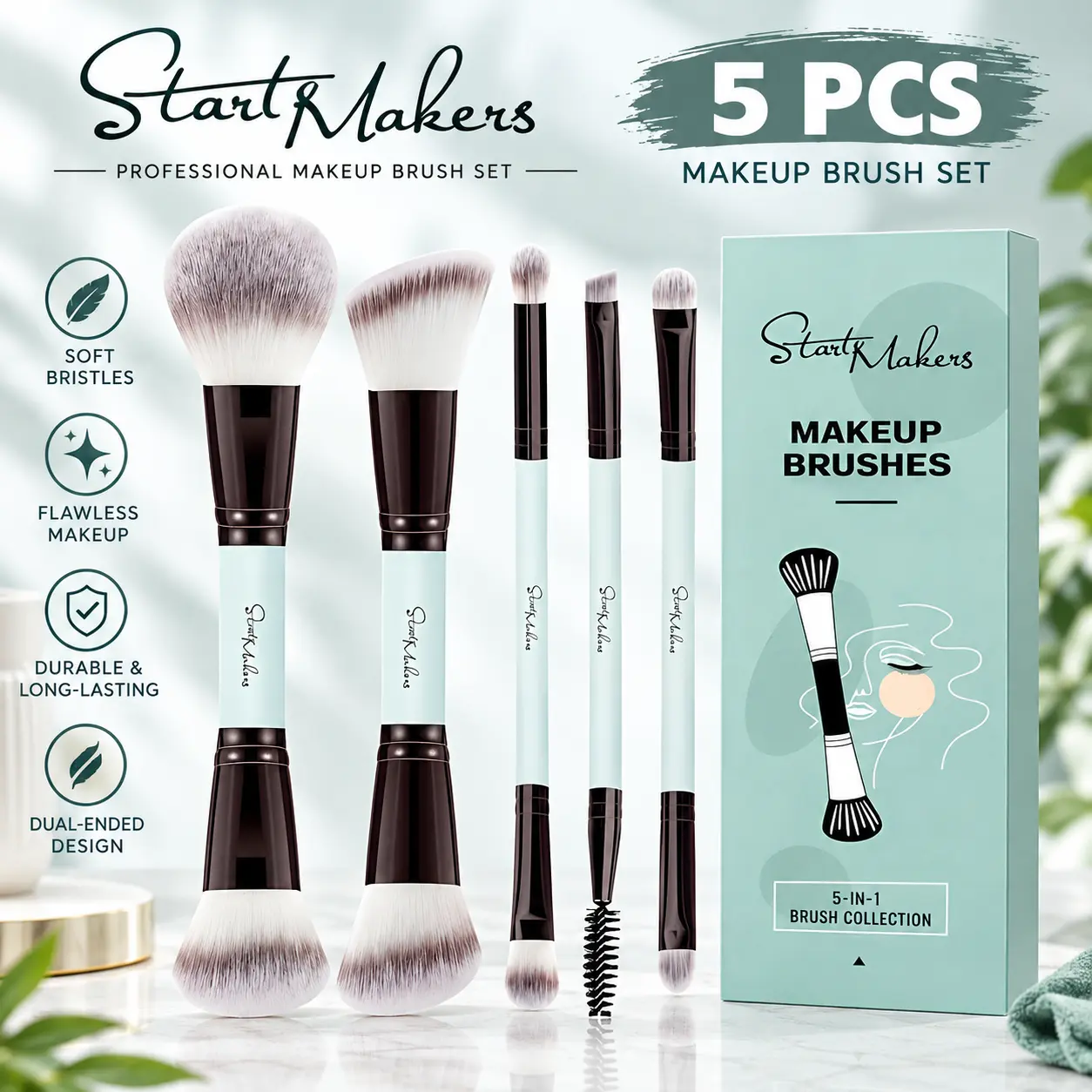 START MAKERS 5 PCS Makeup Brush Dual-Ended Brushes Professional Tools for Women with Storage Versatile Design for Daily Use Soft Synthetic Bristles fan  brush  mascara kylie  set
