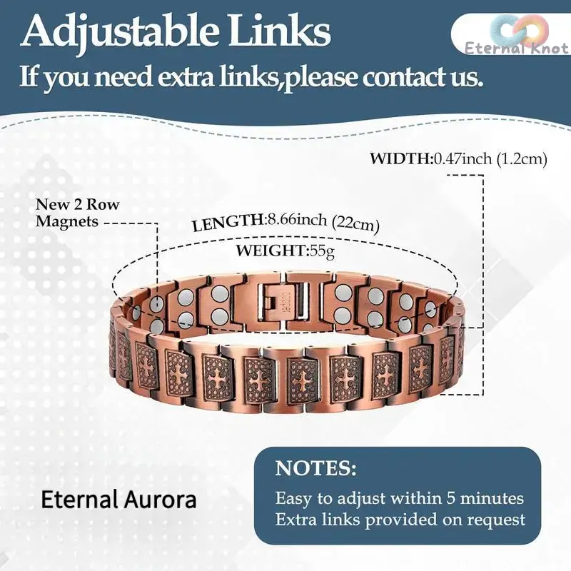 popular99.9%Pure Copper Magnetic Cross with 3500 Gauss Magnets Adjustable with an Adjuster iluded Hypoallergenic for Men Magnetic Field Therapy Jewelry for Wellness and Health Suitable for Gifting to Youelf Your Loved One and Father a Strong Bracelet
