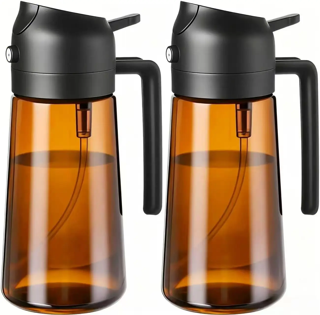 2PC Dark Light-Blocking Glass Olive Oil Dispenser Bottle, Food-Grade, Clog-Free, No Hand Leaks, Spill-Free Refill & Quick Clean Cooking Oil Jug for Daily Cooking