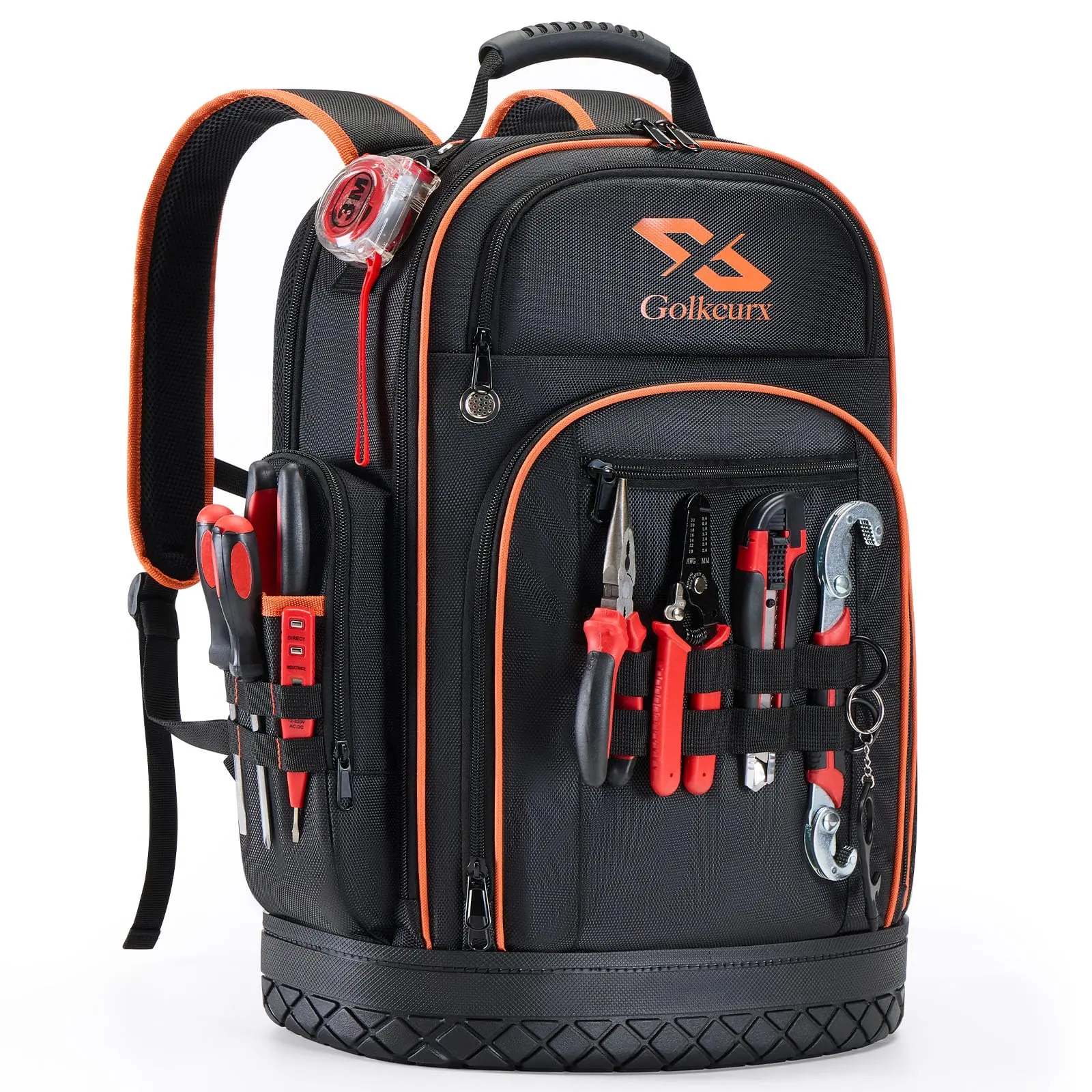 Golkcurx Tool Backpack, Heavy Duty Backpack Tool Bag, 1680D Tools Carrier for Electrician, Durable and Molded Base