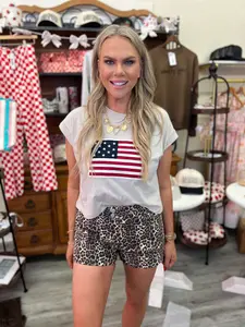 Leopard Print Cotton Twill Shorts