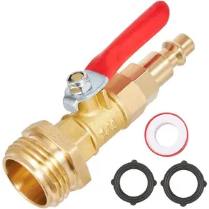 Winterize Blowout Adapter,1/4 Inch Male Quick Connecting Plug and 3/4 Inch GHT Hose Thread.with Ball Valve and Teflon Tape for Blow Out Water to Winterize Sprinkler Systems (Male)