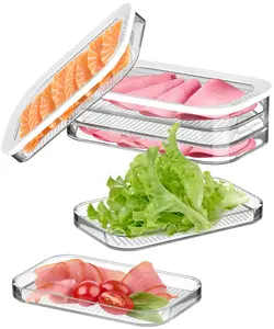 Deli Meat Container for Fridge,Bacon Lunch Meat Container for Refrigerator Stackable 3 Layers Food Storage Boxes with Lid for ColdCuts, Salami, Deli, Meal Prep Containers，BPA Free，18.60z，3Pack
