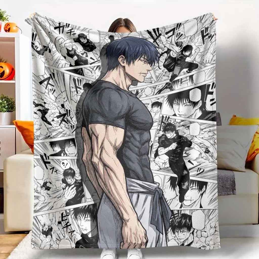 Dark Anime Warrior Flannel Blanket - Manga Panel Print, Muscular Fighter Design, Fading-Proof Flannel Fabric, Multi-Size, Soft Warm Lightweight Cozy Throw for Office Space, Sofa, Ideal Gift