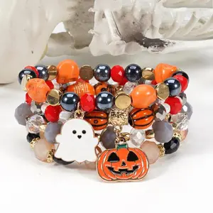 Christmas Halloween Themed Bracelet, 4 Counts/pack Colorful Ghost Pumpkin Hanging Bracelet, Artificial Crystal Party Bracelet for Festival Halloween, Halloween Decor