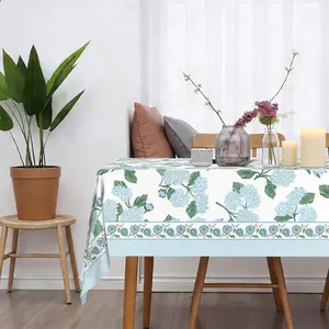 Elegant Blue Hydrangea Tablecloth 60x84 Inch Vintage Spring Summer Flower Rectangular Table Cover Washable Reusable Tablecloths for Dining Decor Party Picnic Indoor Outdoor