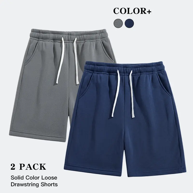 2-Pack Solid Color Loose Knee-Length Sweat Shorts, Unisex, Wide Stretch Elastic Waistband, Baggy Bermuda Cropped Bottoms, Soft Lightweight Brushed Sweat Fabric, Casual Sportswear for Indoor Loungewear, Daily Jogging, Office Casual Commute, City Street, Ph