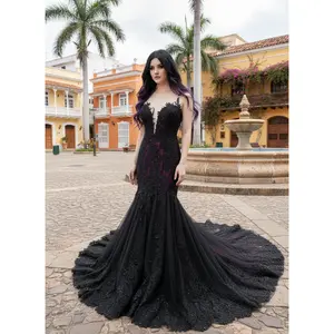 Rayne Black and Purple Wedding Dress, Gothic Wedding Dress, Trumpet Black Dress