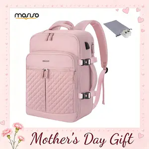【Mother's Day Gift】MOSISO 40L Quilted Travel Backpack for Women Men, 17-17.3 Inch Large Capacity Laptop Backpack with USB Charging Port & Anti-Theft Pocket, Business Carry on Daypack with Drawstring Bag for Work, College & Travel, Pink
