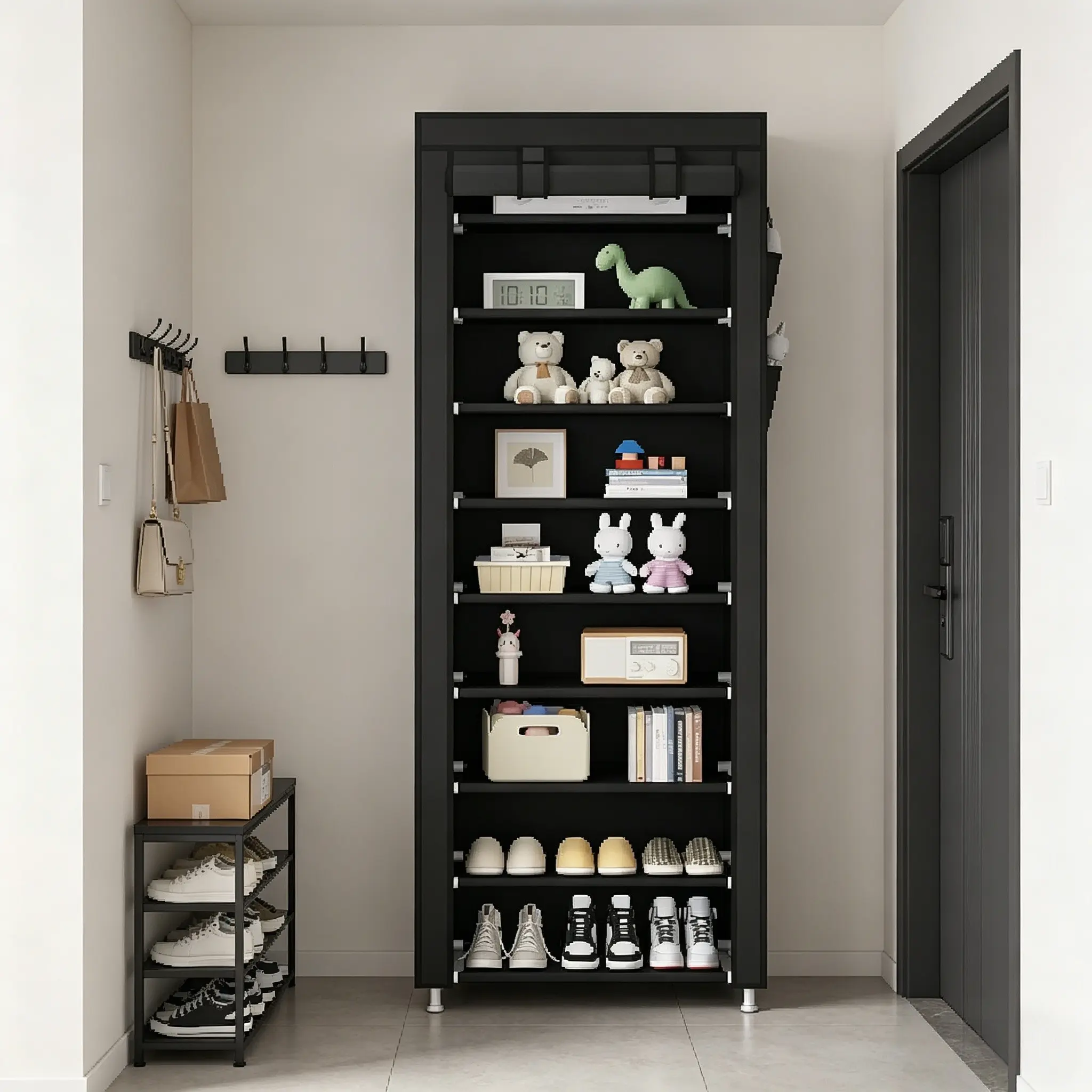 10-Tier Foldable Shoe Rack, Non-Woven Thick Dust-Proof, Space-Saving Design, Easy Assembly, Entryway Closet Dorm Storage Solution, Shoe Shelf, Shoe Organizer Tower, Shoe Rack Tower, Footwear Organization