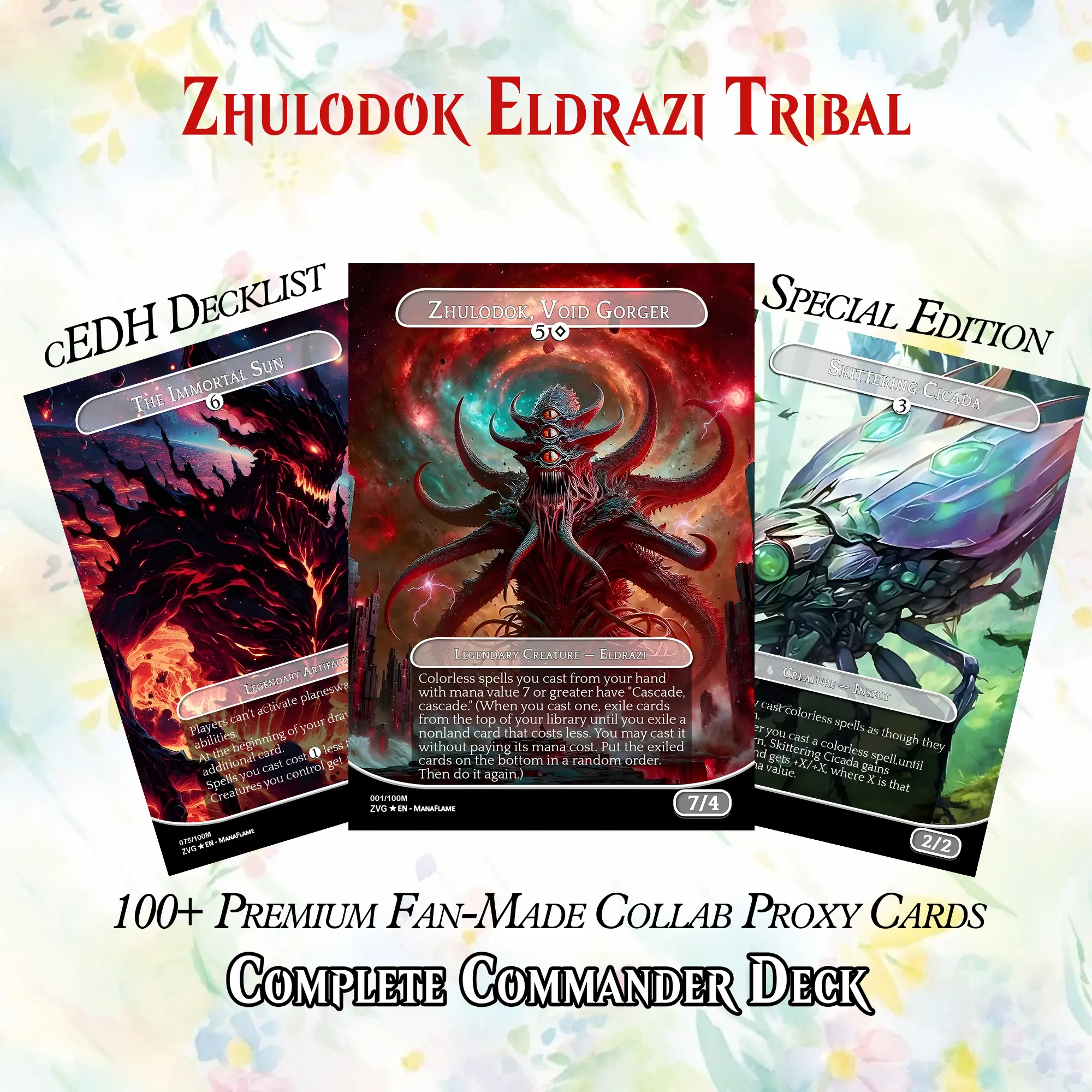 Zhulodok Eldrazi Tribal Fan-Made Proxy Commander Deck - 108-Card Anime Art Cosmic Horror Sci-Fi EDH Set, 350gsm Foil Card Stock for Commander Play, MTG Size